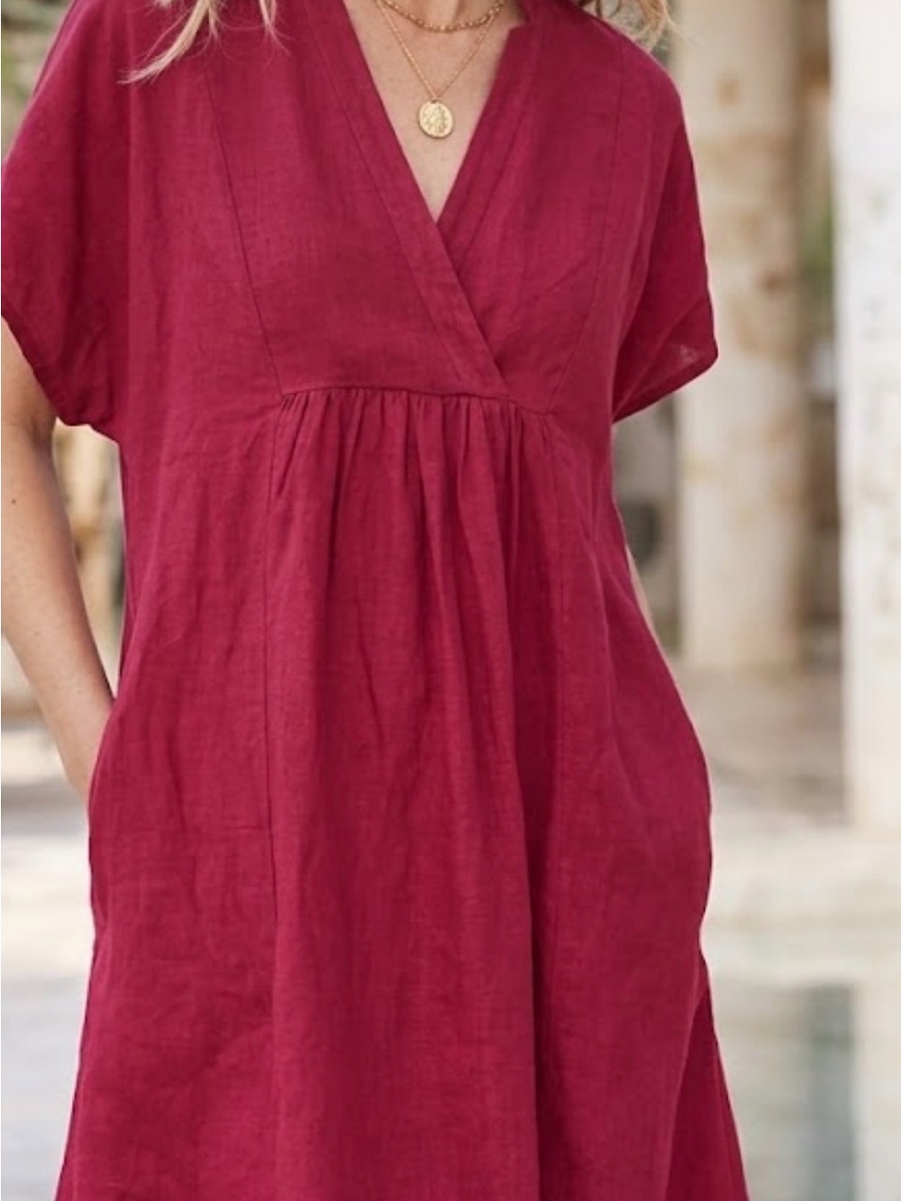 Sundance Linen Short Sleeve Dress in Berry